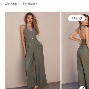 LSPACE Elegant Halter Jumpsuit in Olive Green